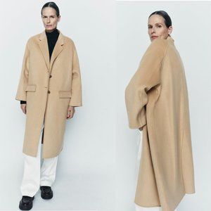 NEW ZARA double faced wool blend taupe brown 7522 coat size M-L